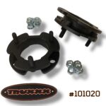 Truxxx 101020 1.5-inch front leveling kit for 2019-2023 Ford Ranger and Ranger Tremor, showing steel spacers and high-tensile hardware.