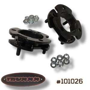 Truxxx 101026 1.5-inch front leveling kit for 2024-2026 Ford Ranger XL, XLT, Lariat, and Tremor models, featuring North American steel spacers and hardware.