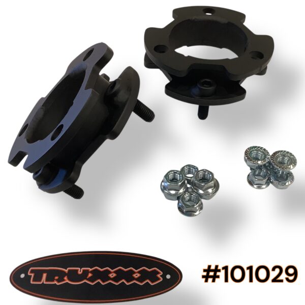 Truxxx 101029 2.0-inch front leveling kit for 2024-2026 Ford Ranger XL, XLT, and Lariat, featuring steel spacers and high-tensile hardware.
