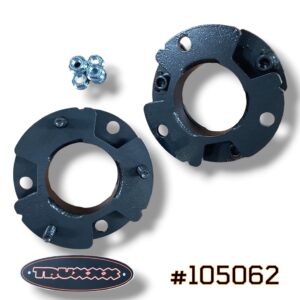 Truxxx 105062 2.0-inch front leveling kit for 2024–2026 Ford F-150 Tremor, featuring precision laser-cut North American steel strut spacers and high-tensile hardware