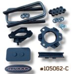 Product photo of Truxxx kit #105062-C for 2024–2026 Ford F-150 Tremor, showcasing precision laser-cut North American Mill Certified Steel 1.5-inch front lift spacers and -1.25-inch rear lift components with a durable salt-resistant coating and high-tensile Grade 10.9 fasteners.