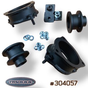 Truxxx 304057 2.0-inch front and rear lift kit for 2023-2026 Kia Sportage and 2022-2026 Hyundai Tucson AWD, featuring laser-cut steel strut and spring spacers with a durable protective finish.