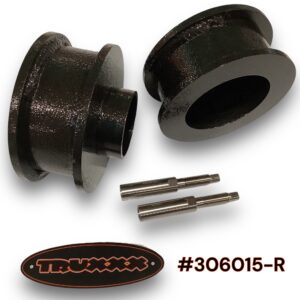 Truxxx 306015-R 2.0-inch rear lift kit for Kia Telluride and Hyundai Palisade featuring steel spring spacers and shock shaft extensions.