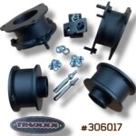 Truxxx 306017 2.5-inch front and rear lift kit for 2019-2022 Kia Telluride and Hyundai Palisade featuring steel spacers and shock shaft extensions.