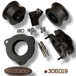Truxxx 306019 2.0-inch front and 2.25-inch rear lift kit for 2023-2026 Kia Telluride and Hyundai Palisade AWD and FWD with self-leveling shocks and extensions.