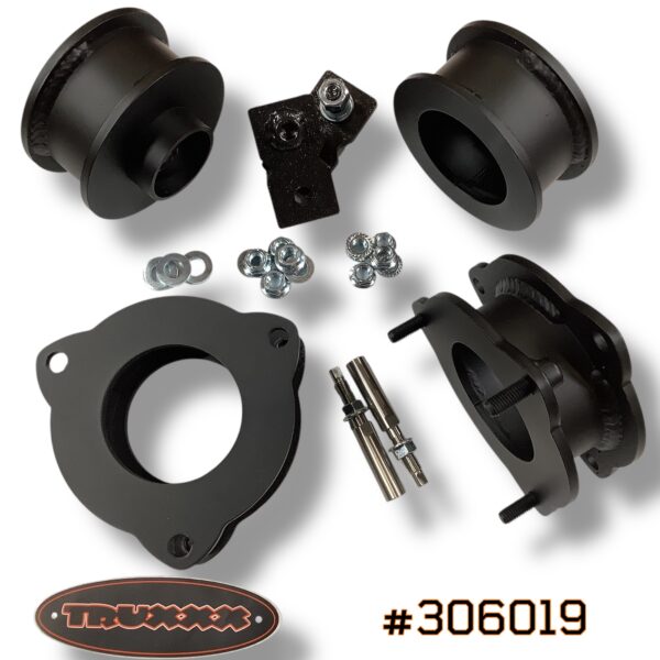 Truxxx 306019 2.0-inch front and 2.25-inch rear lift kit for 2023-2026 Kia Telluride and Hyundai Palisade AWD and FWD with self-leveling shocks and extensions.
