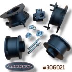 Truxxx 306021 2.5-inch front and rear lift kit for 2023-2026 Kia Telluride and 2023-2025 Hyundai Palisade featuring steel spacers and shock shaft extensions.