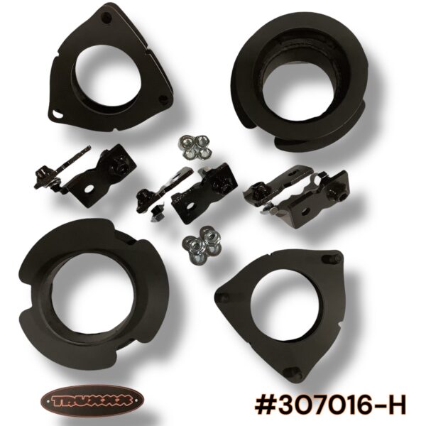 307016-H.jpeg Truxxx 307016-H 1.5 inch front and rear lift kit for 2025-2026 Kia Carnival Hybrid, featuring laser-cut North American Mill Certified Steel spacers with a black durable coat.