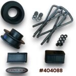 Truxxx 404088 2.5 inch front and rear lift kit for 2003-2026 Chevy Express and GMC Savana 2500/3500 8-lug vans, featuring steel spacers and 5/8 inch U-bolts.