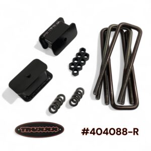 Truxxx 404088-R 2.5 inch rear lift kit for 2003-2026 Chevy Express 3500, featuring 5/8 inch HD U-bolts and laser-cut steel blocks.