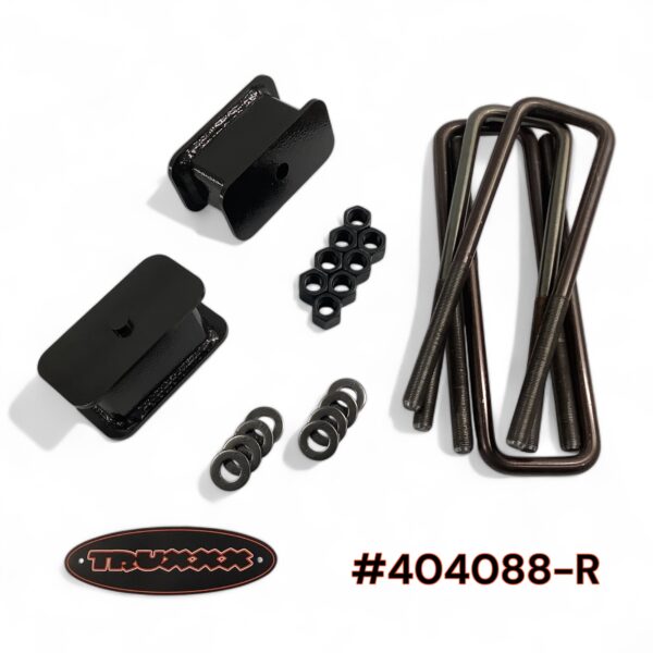 404088-R.jpg Truxxx 404088-R 2.5 inch rear lift kit for 2003-2026 Chevy Express 3500, featuring 5/8 inch HD U-bolts and laser-cut steel blocks.