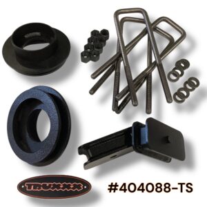 Truxxx Canada 404088-TS 2 inch front and 1.5 inch rear lift kit for 8-lug GMC Savana and Chevy Express vans, made from North American steel with a durable coat for rust protection.