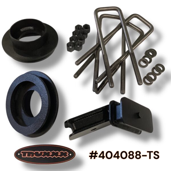 404088-TS.jpeg Truxxx Canada 404088-TS 2 inch front and 1.5 inch rear lift kit for 8-lug GMC Savana and Chevy Express vans, made from North American steel with a durable coat for rust protection.