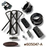 Truxxx 605047-A 2.25-inch front and 1.0-inch rear lift kit for 2013–2026 Ram 3500 4500 5500 Dually, featuring 1/4" welded steel spacers and blocks.