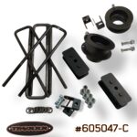 Truxxx 605047-C 2.25-inch front and 1.0-inch rear lift kit for shock-behind-spring Ram 3500 4500 5500 Chassis Cab, showing fully welded 1/4-inch steel spacers and rear blocks.