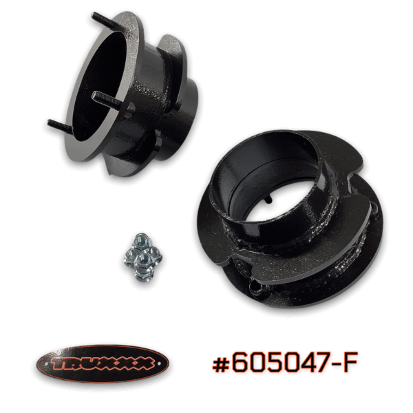 Truxxx 605047-F 2.25-inch front leveling spacers for shock-inside-spring Ram 3500 4500 5500 Chassis Cab, made from fully welded 1/4-inch North American steel.