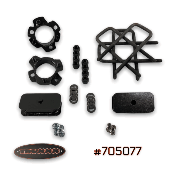 705077.png Truxxx 705077 2.0-inch front and 1.5-inch rear lift kit for 2022-2026 Nissan Frontier, designed for payload support and daily use.
