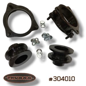 Truxxx 1.5 inch front and rear lift kit for 2024-2026 Hyundai Kona EV FWD - High-strength steel spacers with durable coating.