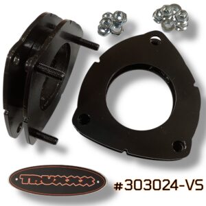 Truxxx 1.0-inch front leveling kit #303024-VS for 2022-2026 Hyundai Santa Cruz, featuring two laser-cut North American steel spacers and high-grade mounting hardware.