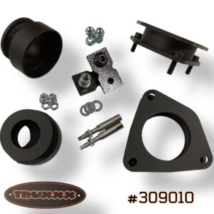Truxxx 309010 1.5-inch front and 1.5-inch rear lift kit for 2026 Hyundai Ioniq 9 electric SUV featuring high-strength steel strut and spring spacers with rear shock shaft extensions.