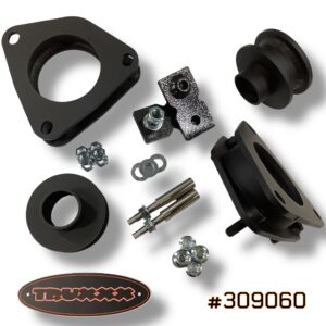 Truxxx 309060 1.5-inch front and 1.5-inch rear lift kit for 2022-2026 Kia EV6 featuring high-strength steel strut and spring spacers with rear shock shaft extensions.