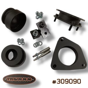 Truxxx 309090 1.5-inch front and rear lift kit for 2024-2026 Kia EV9 featuring high-strength steel spacers and shock shaft extensions.