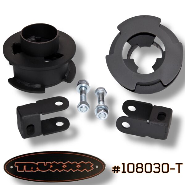 Truxxx 2.5 inch front leveling kit #108030-T for 2020-2026 Ford F250 F350 Tremor featuring fabricated steel coil spacers, shock extensions, and high-grade hardware.