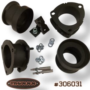 Truxxx #306031 2.5-inch front and rear lift kit suspension lift kit for 2027 Kia Telluride, including laser-cut North American Mill Certified steel front and rear spacers, all necessary mounting hardware and precision-engineered shock shaft extensions.
