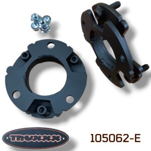 Truxxx #105062-E 1.5-inch front lift kit for the Ford Tremor, designed to eliminate factory rake while maintaining a functional stance for towing and hauling. Shown are the durable-coated steel spacers and grade-specific hardware that allow for larger tire clearance without compromising Tremor-specific shock tuning.