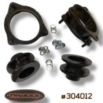 Product photo of Truxxx kit #304012 for 2024–2026 Kia Seltos FWD and Hyundai Kona FWD. Features 1.5-inch front and 1.5-inch rear lift spacers manufactured from laser-cut North American Mill Certified Steel. Includes a durable corrosion-resistant coating and high-tensile Grade 10.9 hardware for a 100% bolt-on installation.