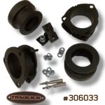 Truxxx #306033 lift kit for 2027 Kia Telluride gas models. Includes 2.0-inch front and 2.0-inch rear North American Mill Certified Steel spacers, custom shock shaft extensions, and high-tensile Grade 10.9 hardware for a squared-up stance.